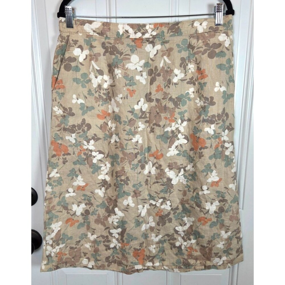 L.L. Bean Floral Linen Midi Skirt Size 12 Petite